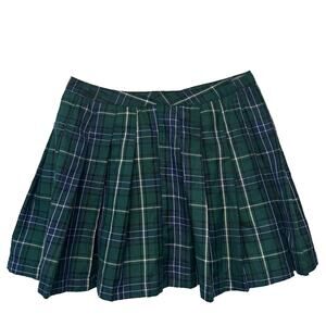 Green Plaid Pleated Mini Skirt Womens Preppy Schoolgirl Tartan Y2K Style